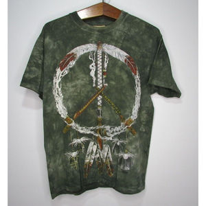 Vintage 90's The Mountain Green Short Sleeve Peace Sign Dream Catcher Shirt Sz M